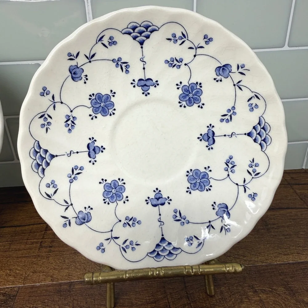 Vintage Blue White Myott Finlandia & Churchill Saucers Set 3 England